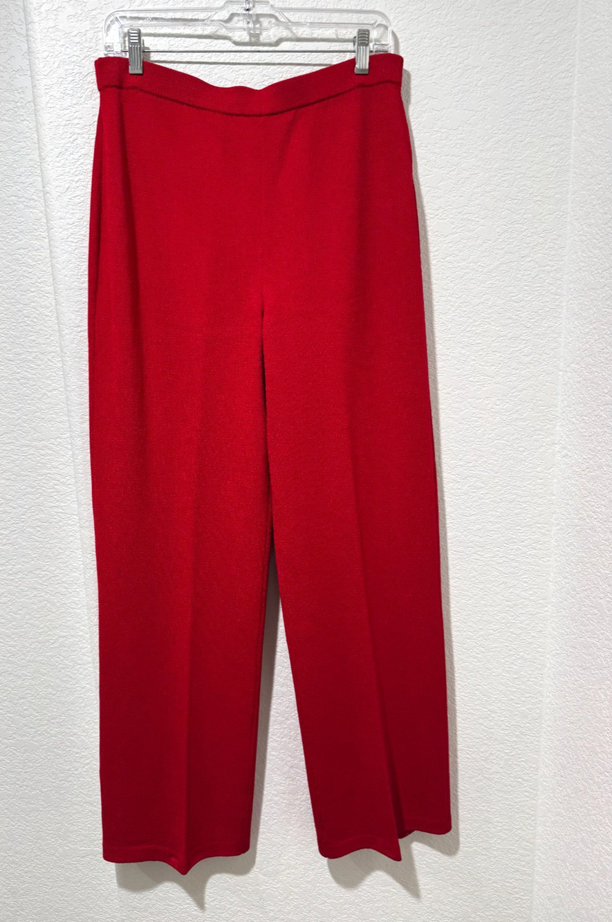 St John Evening Pants Womens 12 Red Santana Knit Wide Leg Wool Rayon Slacks